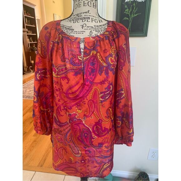 Ralph Lauren Fuchsia Orange Paisley 100% Silk Blouse - Picture 9 of 9